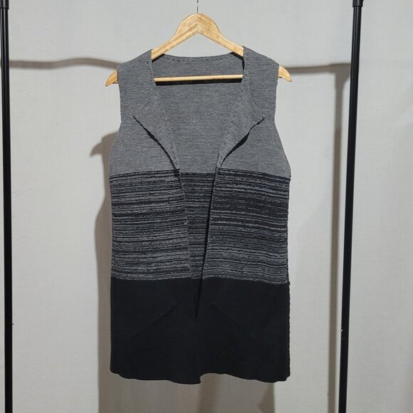 Cocogio sweater maxi vest merino wool cardigan black grey stripes color block - Picture 3 of 12